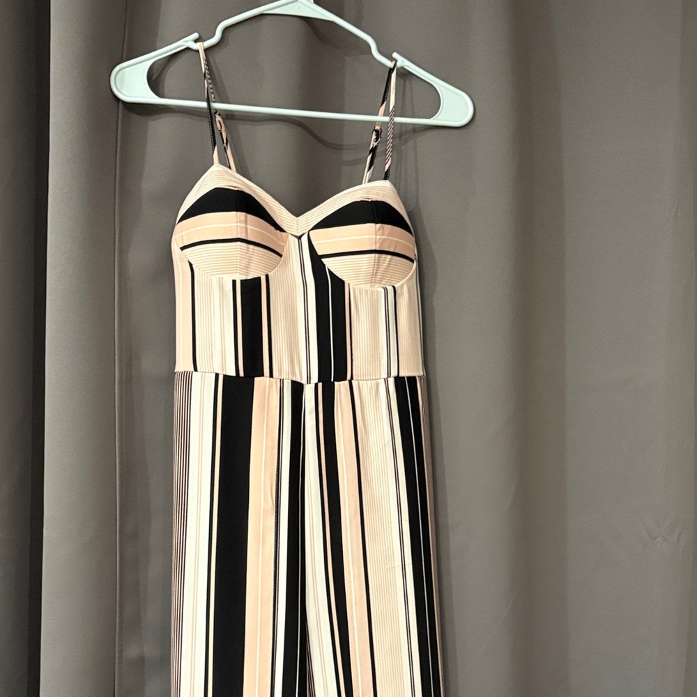 Striped Black, Pink, and Cream Women's Romper